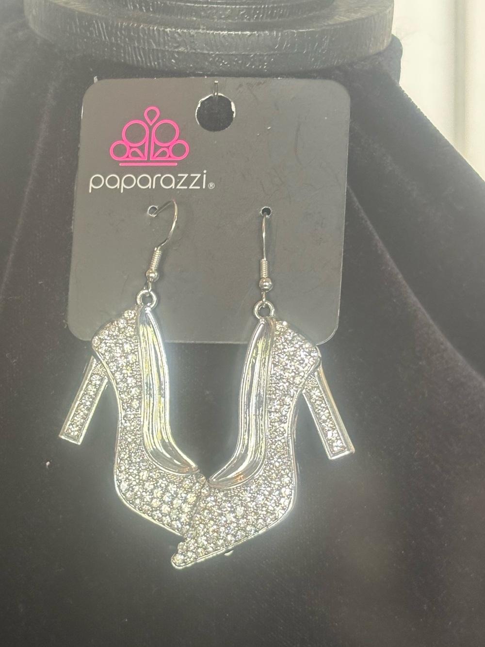 Paparazzi Silver High Heel Pavé Drop Earrings - Silver Fashion Jewelry